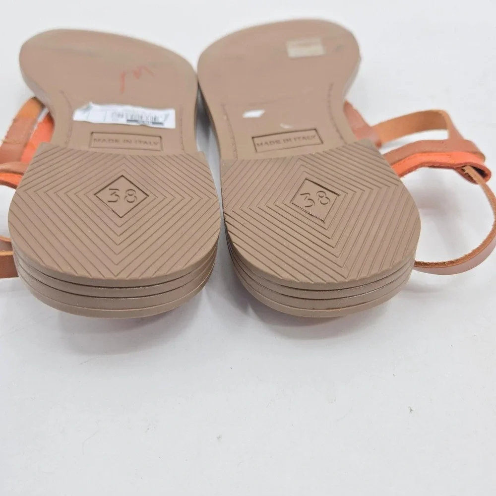 Eram Sandals women's 38‎ Brown Orange Leather T-Strap Made in Italy Buckle